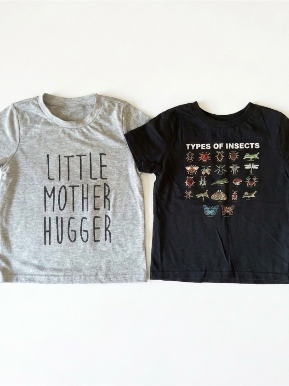 Kids Short Sleeve Tees- Gray "Little Mother Hugger” and Types of Insects"